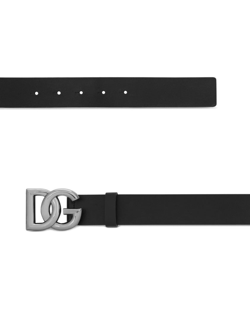Dolce & Gabbana Black Calf Leather Logo Belt