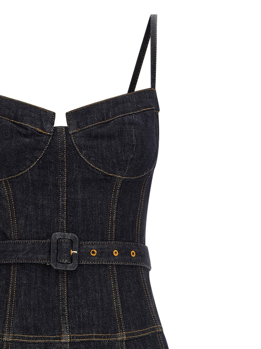 Self-Portrait 'Indigo Denim Flared Midi' Dress