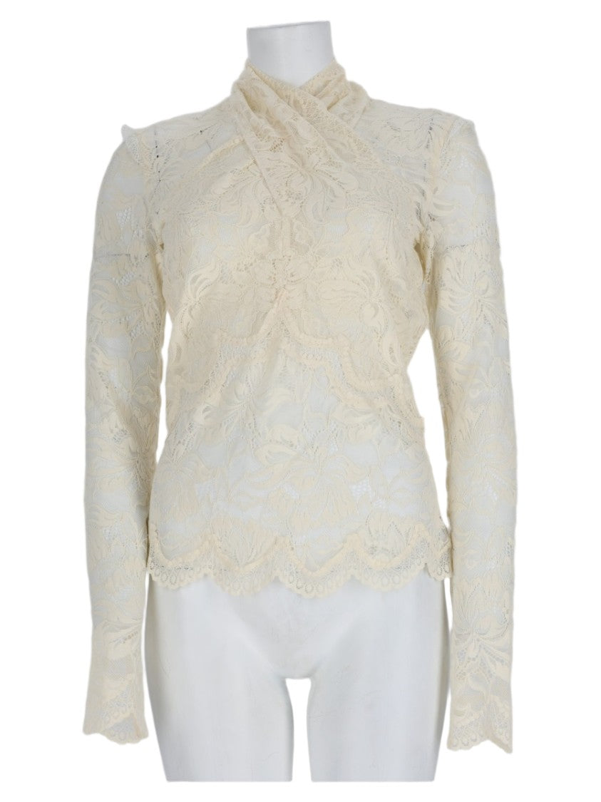 Rabanne Ivory Scalloped Hem Lace-Detail Polyamide Top