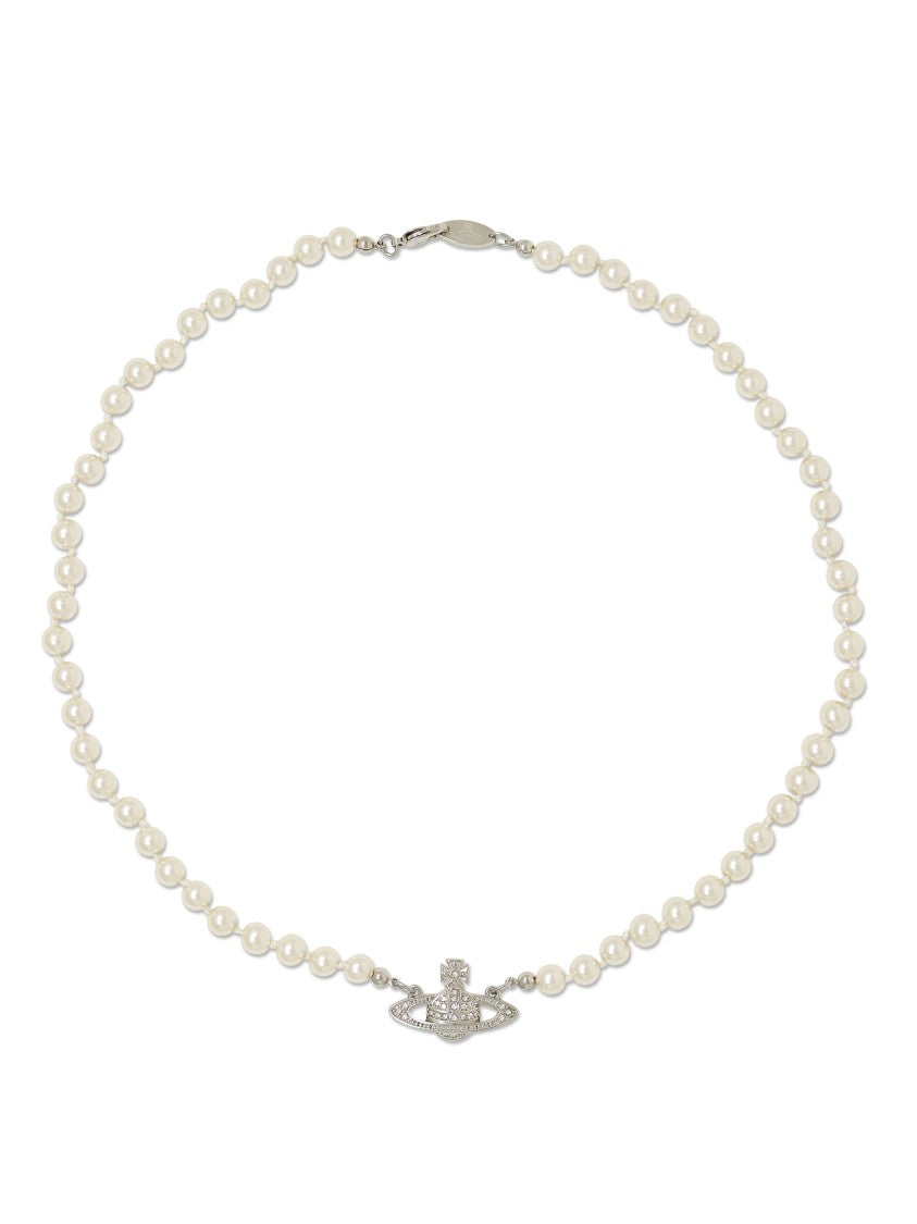 Vivienne Westwood Silver Mini Bas Relief Pearl Orb Necklace