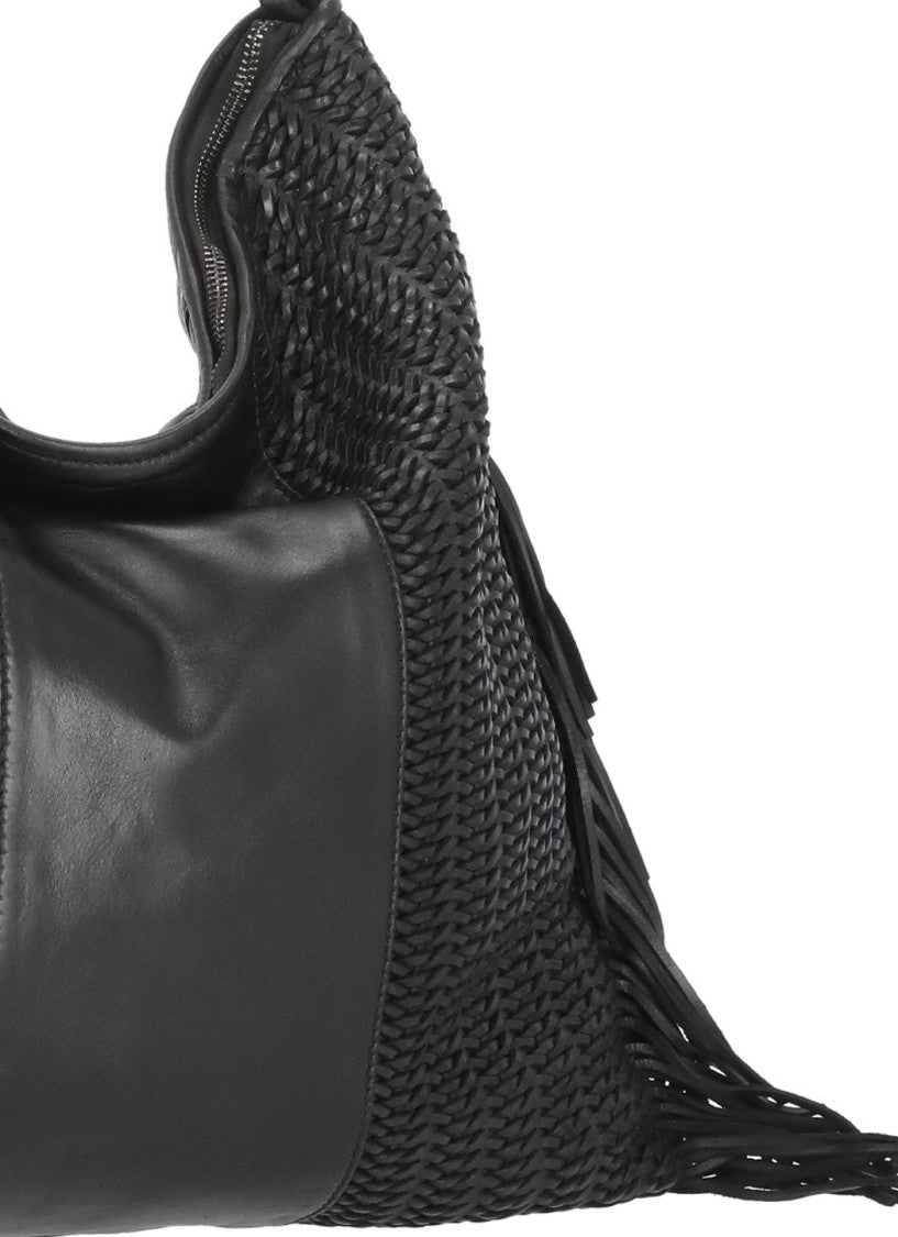 Reptile's House Braided Black Shopping Bag With Fringes