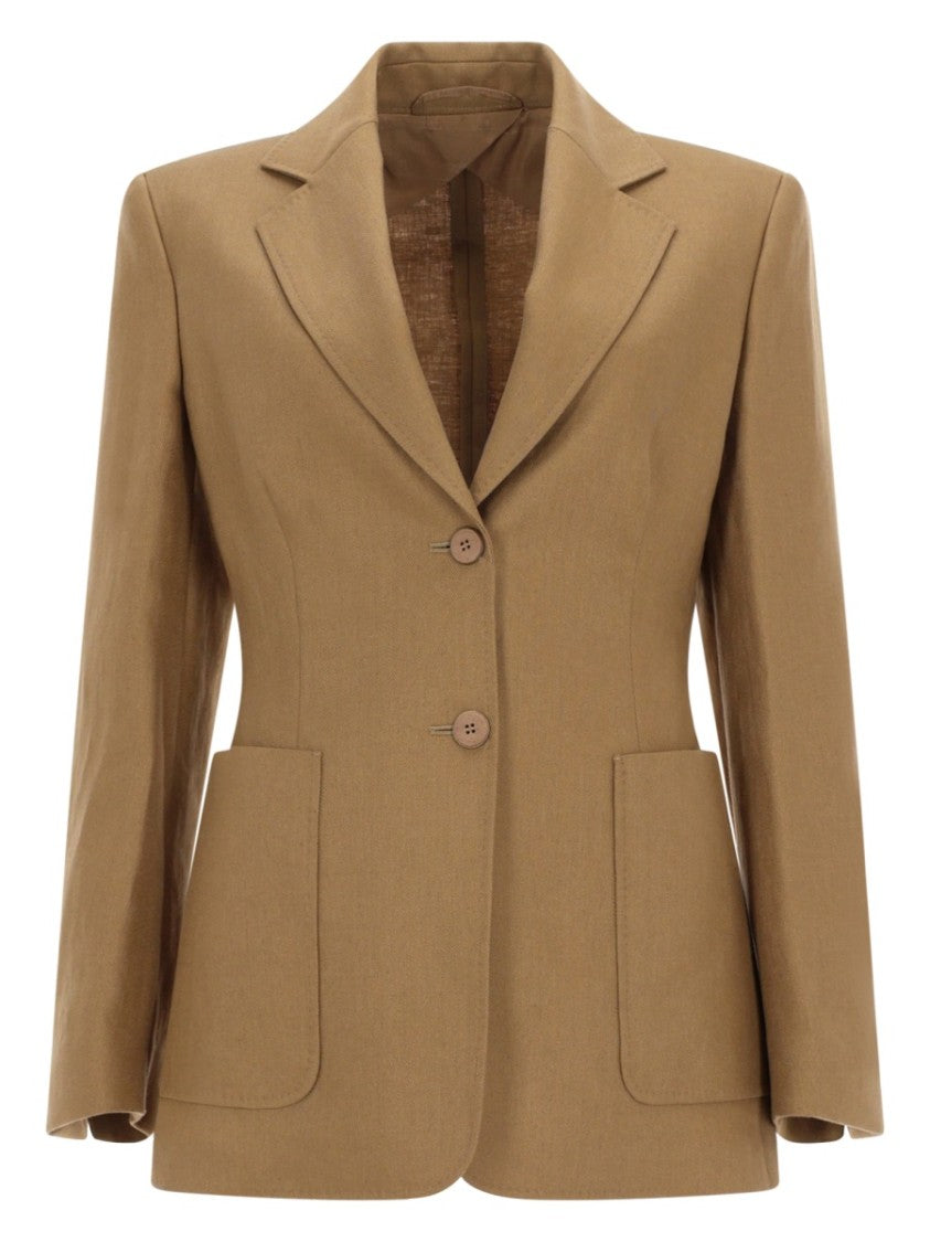 Max Mara Tailored Brown Linen Blazer With Notched Lapel And Patch Pockets