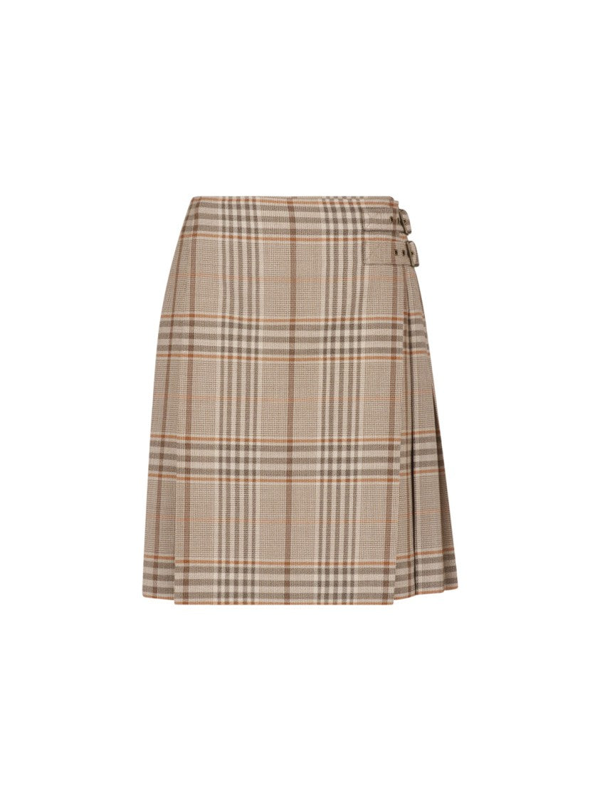 Burberry Plaid Pleated Buckled Mini Skirt