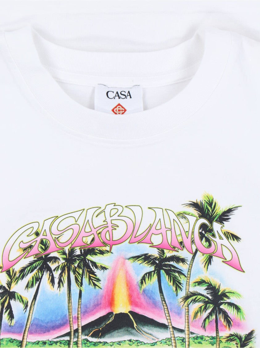 Casablanca Organic Cotton T-Shirt With Colorful Volcano Print