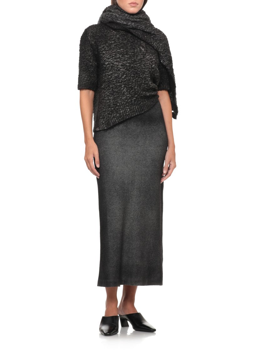 Avant Toi Textured Black Melange Cotton Sweater With Cropped Silhouette
