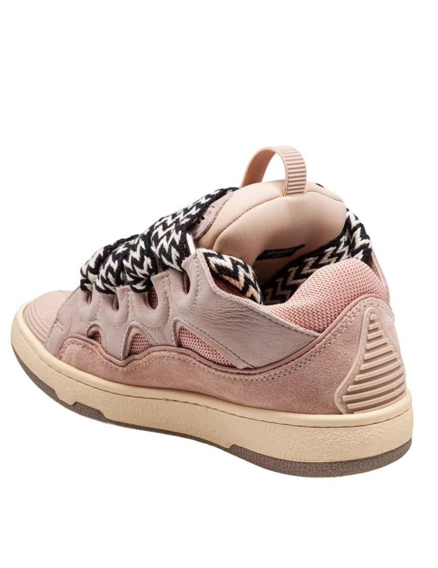 Lanvin Curb Sneakers In White And Pink Leather
