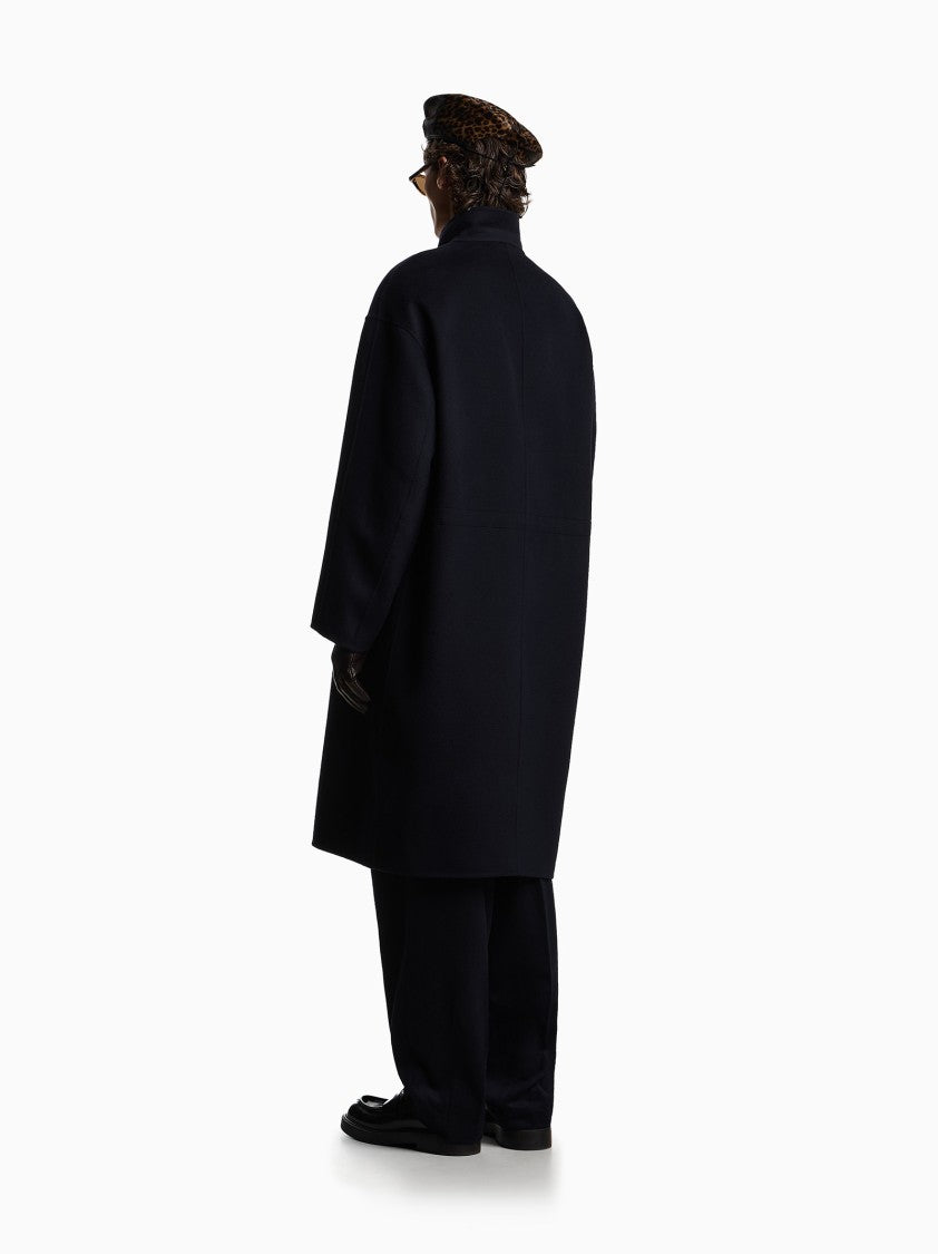 Emporio Armani Midnight Blue Double-Breasted Coat With High Collar