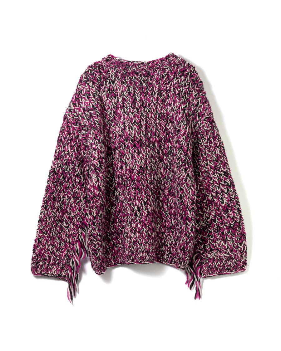 Ganni Graphic Purple Fringe Wool Handknit Cardigan