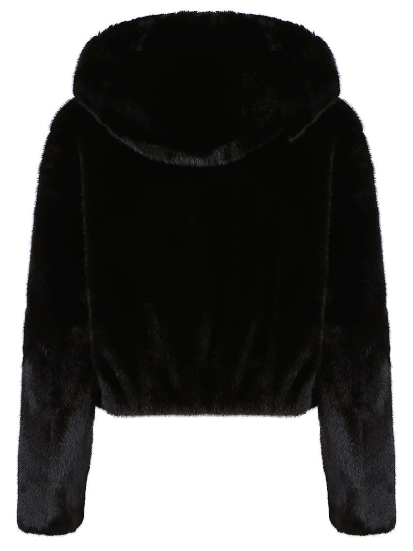 Pinko Gasteria Polyester Faux Fur Hooded Jacket