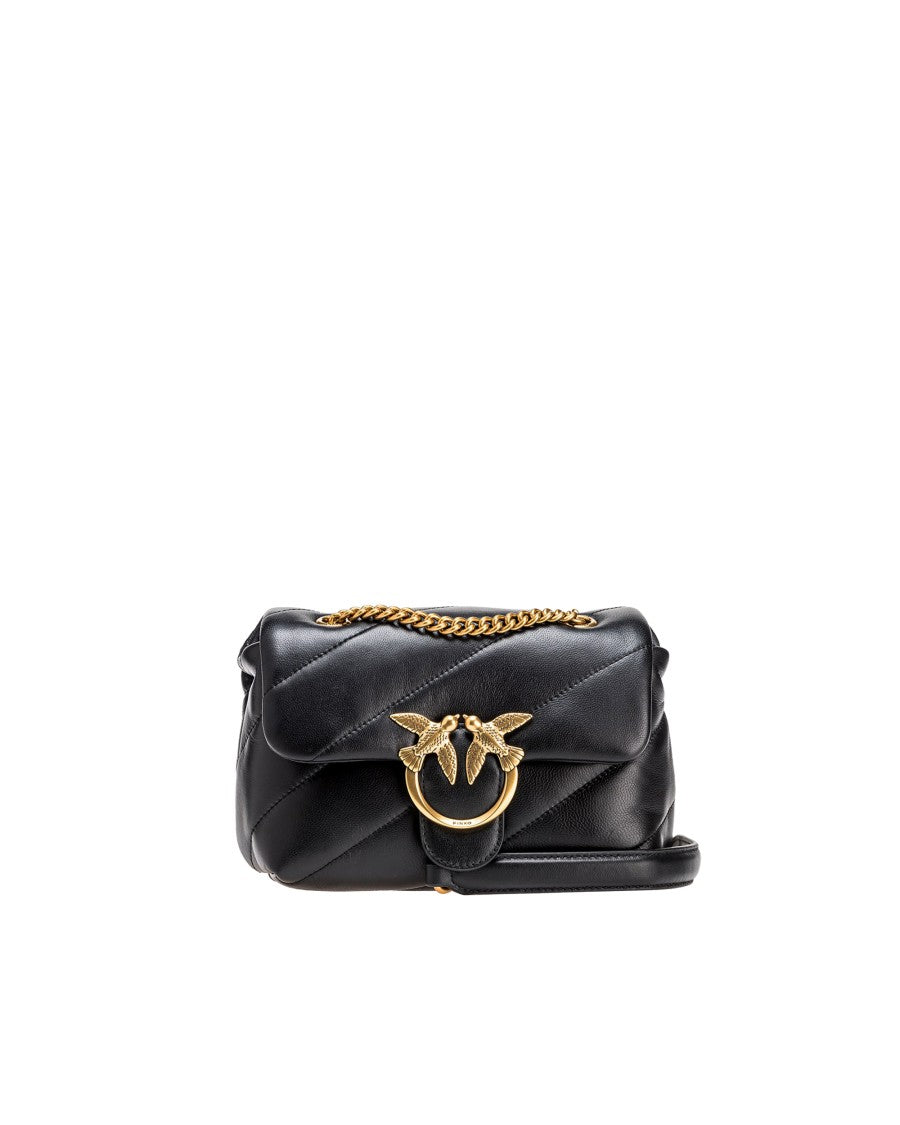 Pinko Black/Antique Gold Mini Love Bag Puff Maxi Quilt Bag