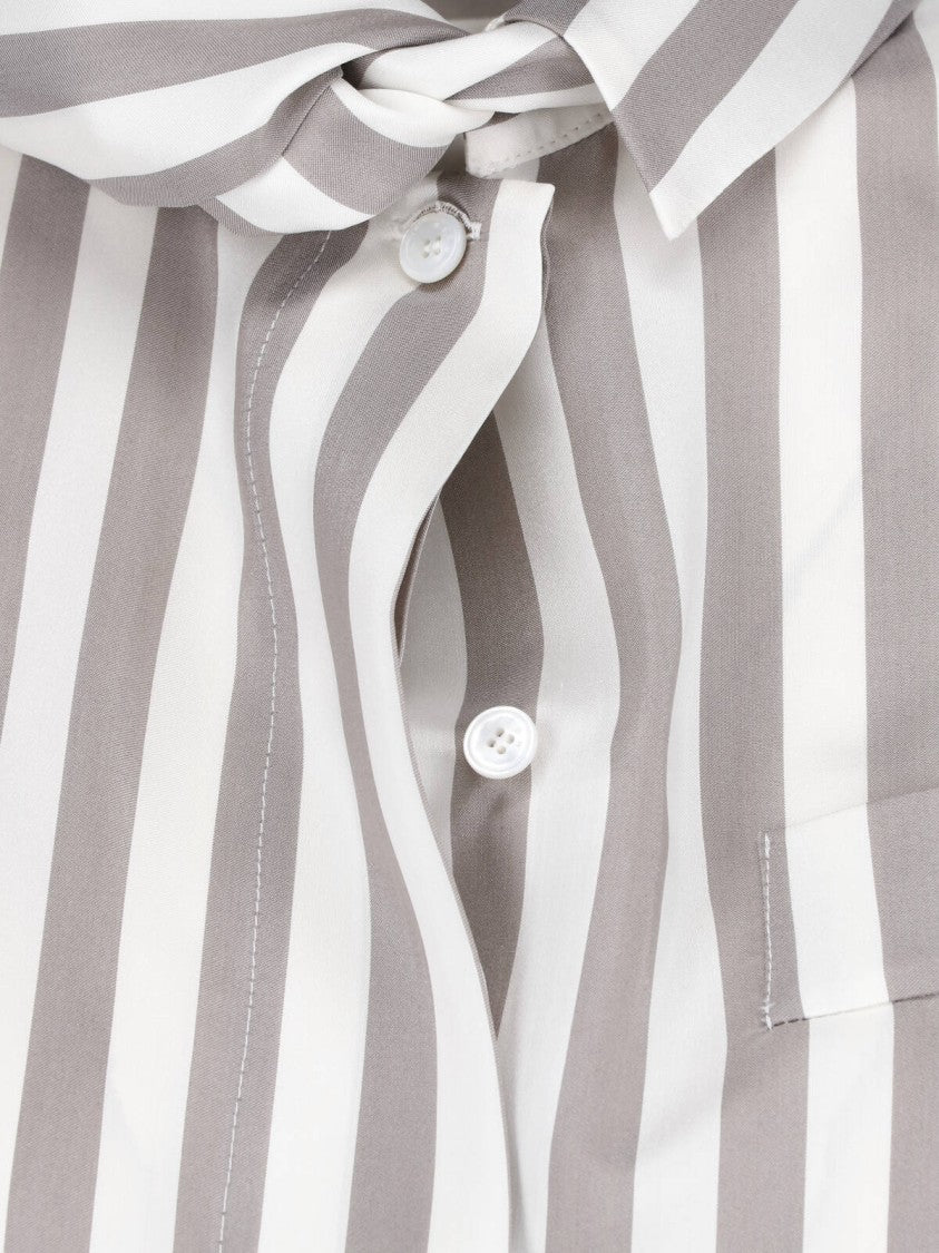 Kiton Beige Silk Striped Classic Collar Shirt