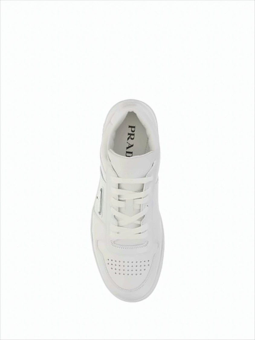 Prada Minimalist White Low-Top Sneakers With Triangular Logo Plaque