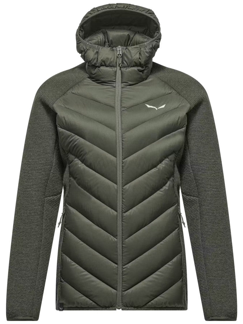 Salewa Green Fanes Sarner Jkt Quilted Knit-Sleeve Hooded Jacket