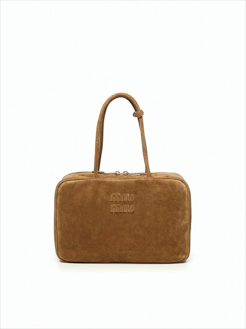 Miu Miu Rectangular Brown Suede Calf Leather Tote