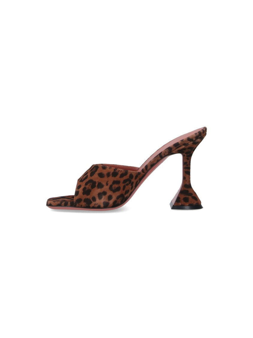 Amina Muaddi Brown Lupita Animal Print Sculptural Heel Sandals