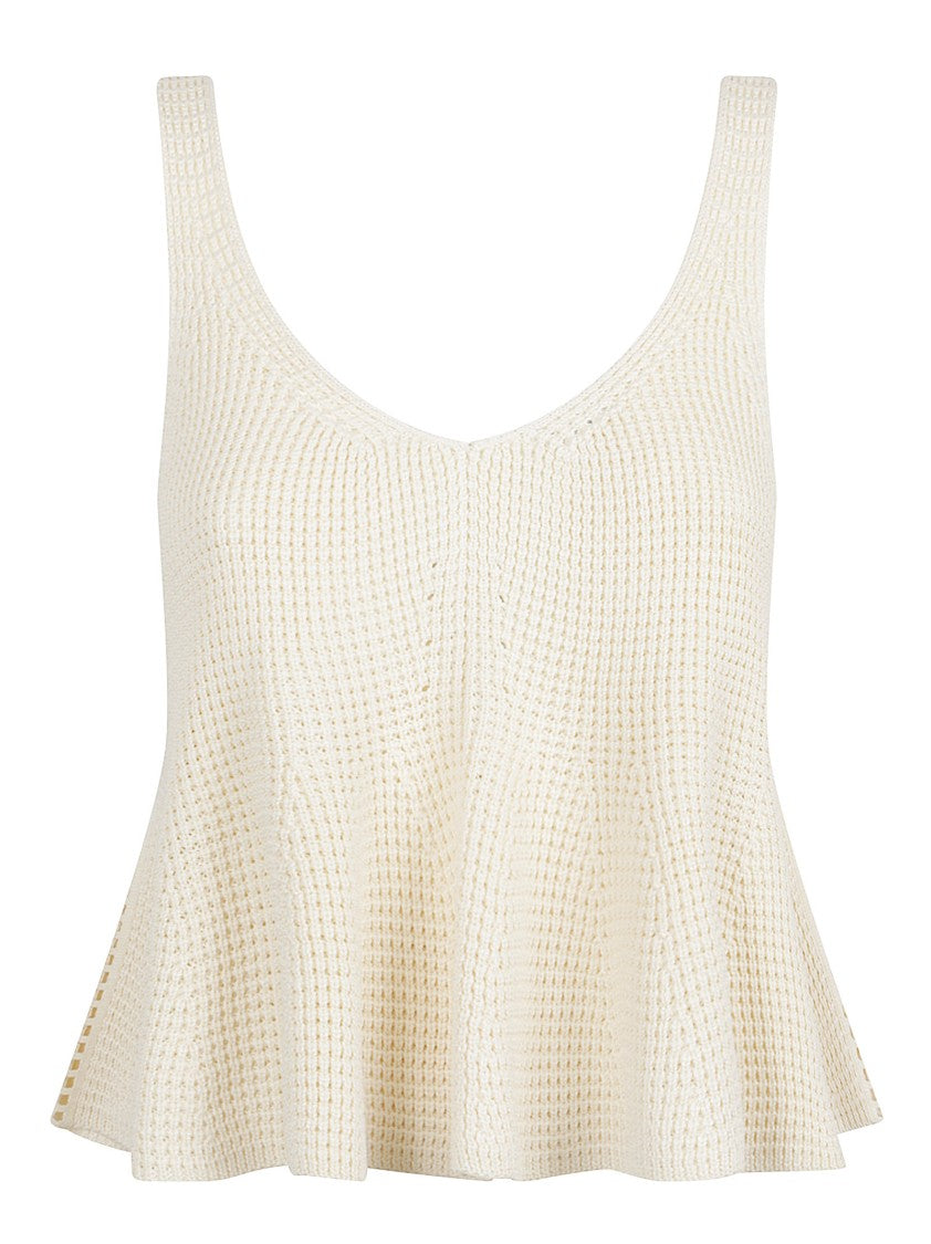 Alaïa Cropped Sleeveless Top With Waffle Knit Texture And Godet Inserts