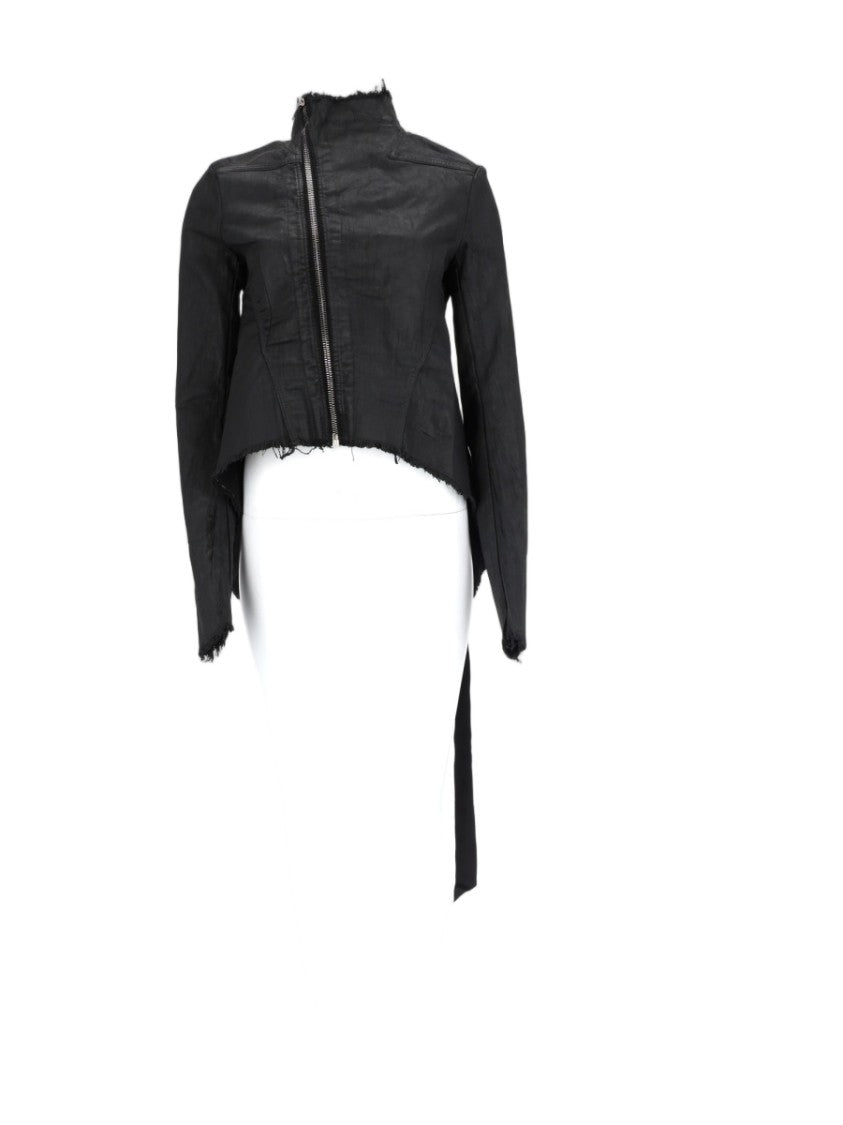 Drkshdw By Rick Owens Naska Gary Asymmetrical Zip Frayed Edge Cotton Jacket