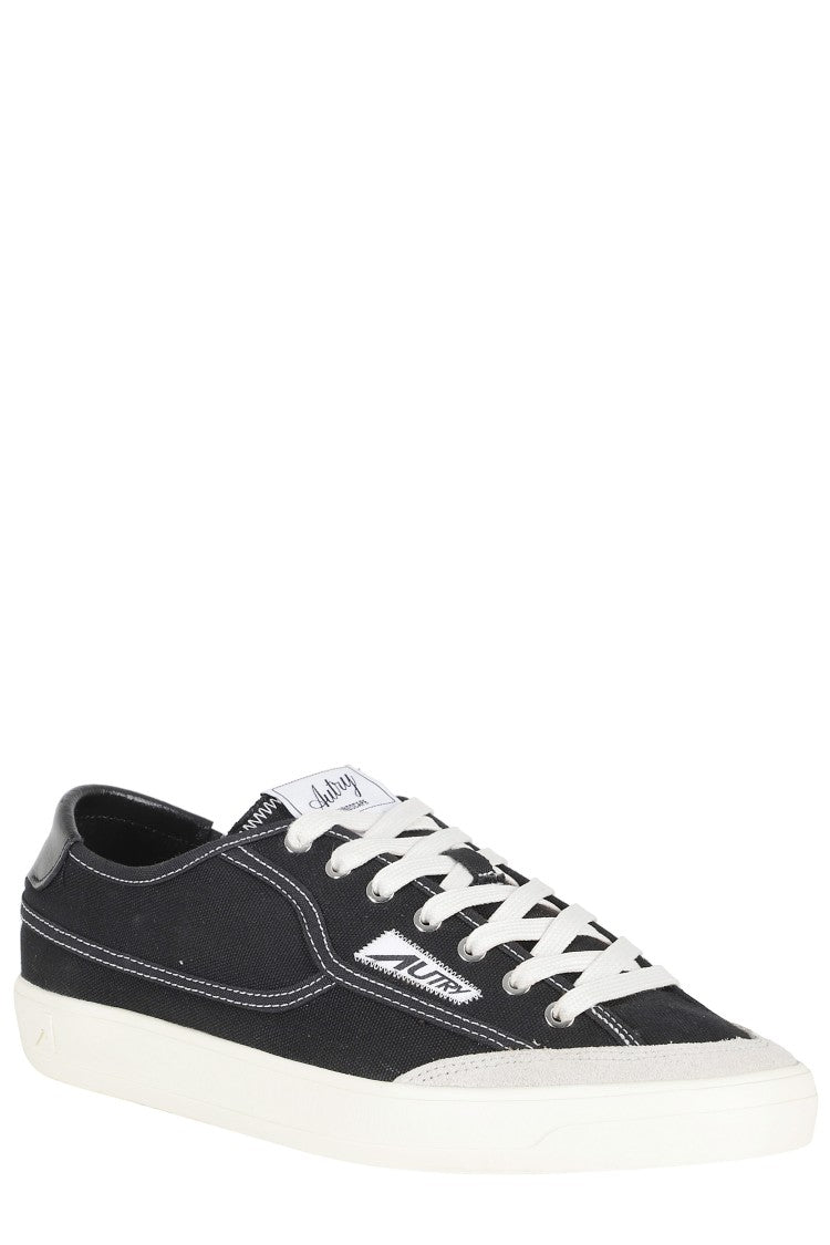Autry Black Windscape Low Iconic-Logo Canvas Sneakers
