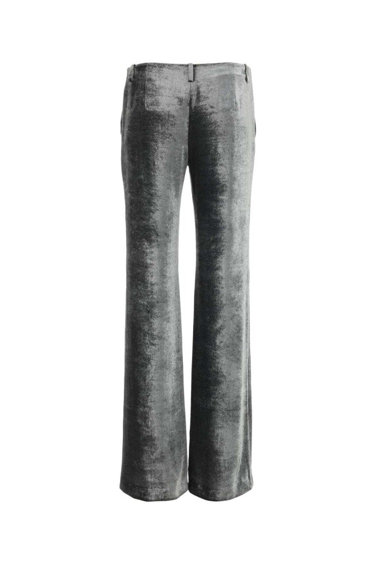 Alberta Ferretti Silver Velvet Wide-Leg Pant
