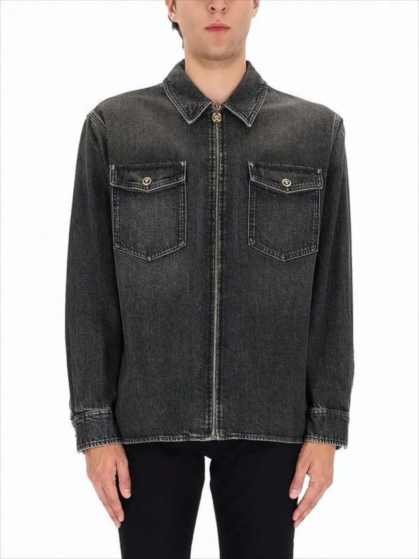 Versace Washed Black Denim Long-Sleeve Versace Shirt