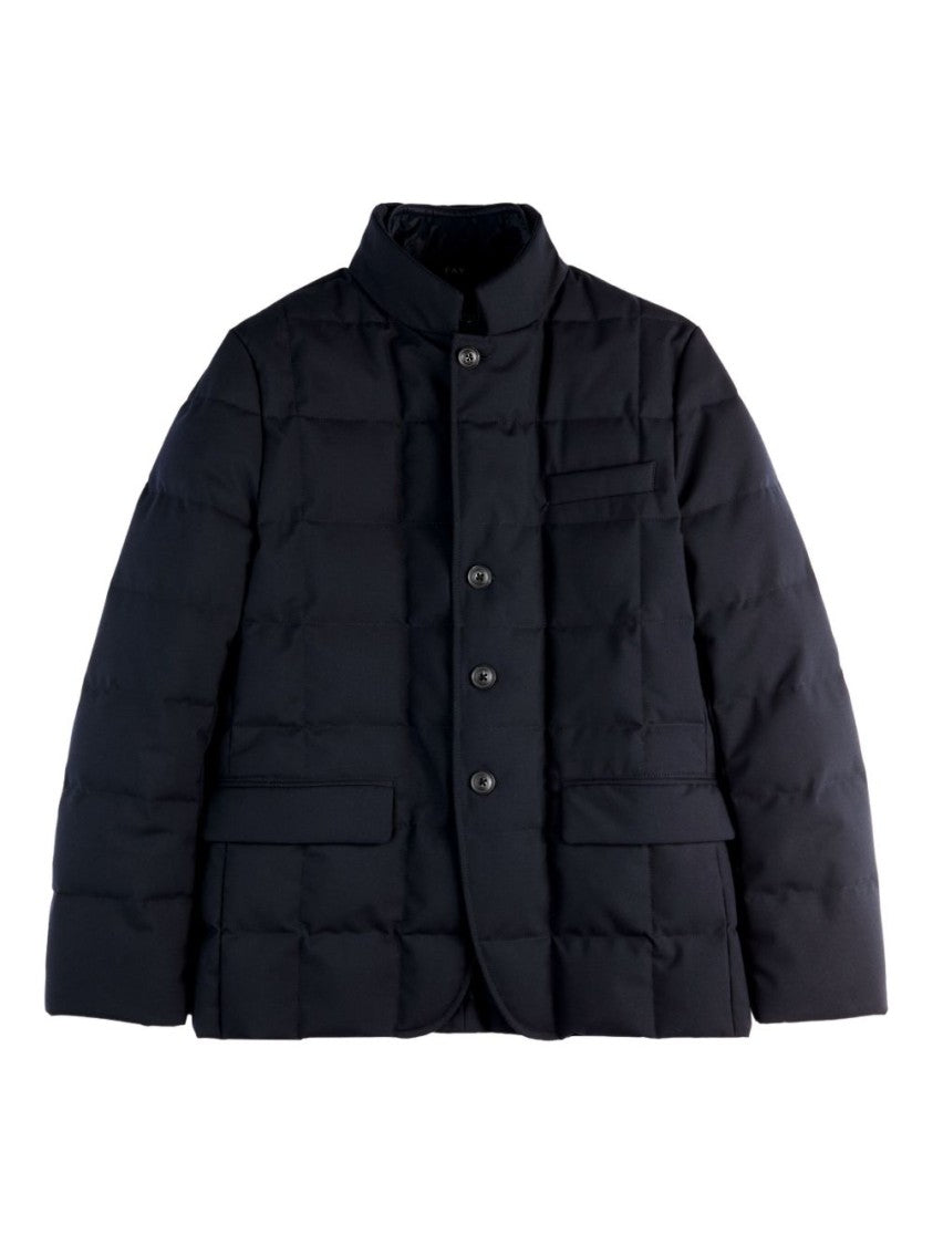 Fay Navy Blue Quilted Down Coat With Stand-Up Collar