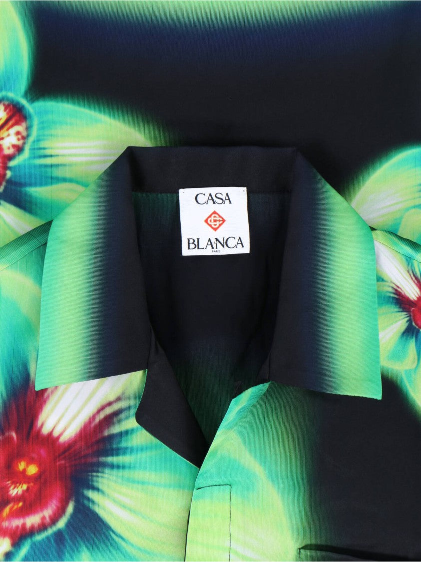 Casablanca Orchid Glitch Silk Print Short Sleeve Shirt