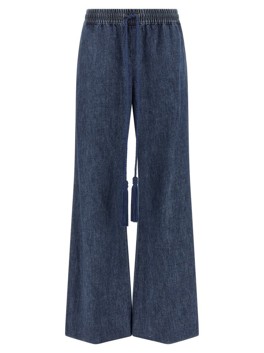 Valentino Garavani Wide Flared Chambray Denim Jeans