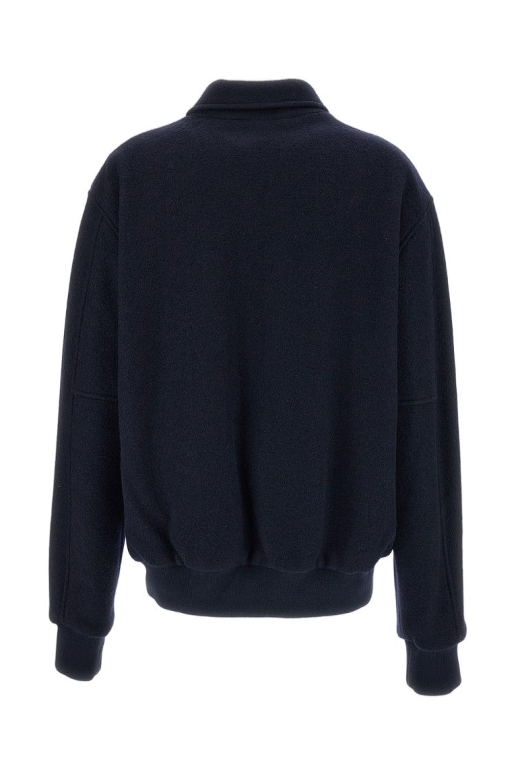 Meta Campania Blue Elio Boiled Wool Varsity Bomber Jacket