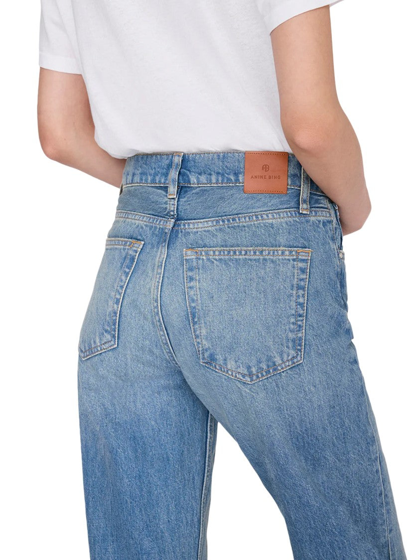Anine Bing High-Waisted Blue Denim Trousers With Straight Wide Legs