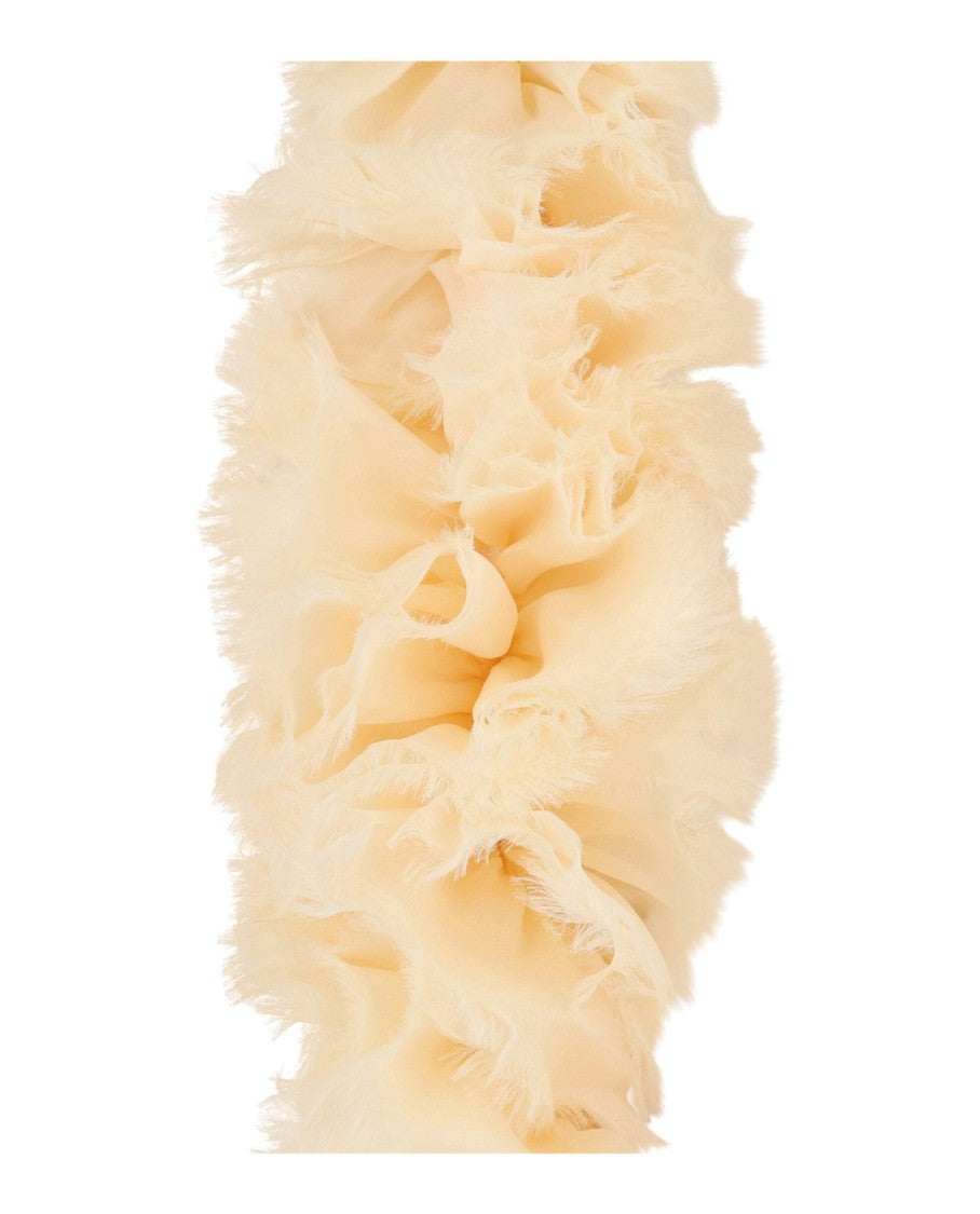 Gucci Silk Ruffle Scarf With Pom-Pom Accents