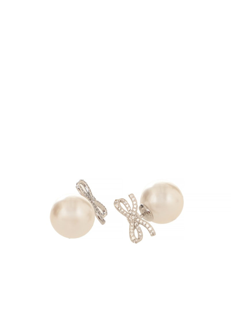 Self-Portrait Crystal-Embellished Bow-Shaped Pearl Earrings