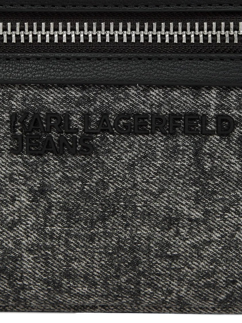 Karl Lagerfeld Textured Grey Fabric Borsello Crossbody Bag