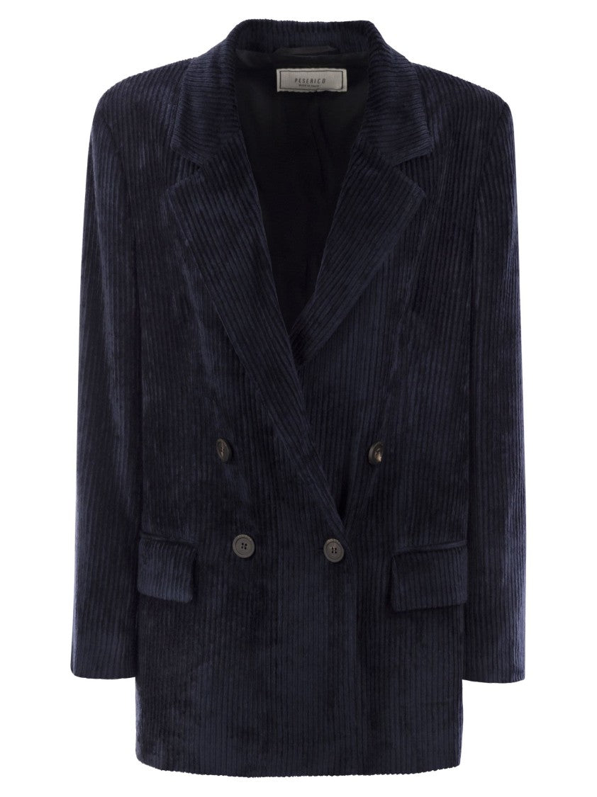 Peserico Double-Breasted Velvet Blazer With Classic Lapels