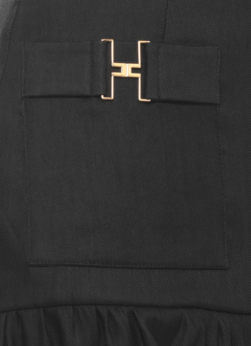 Elisabetta Franchi Flared Black Linen Skirt With Logo Accents