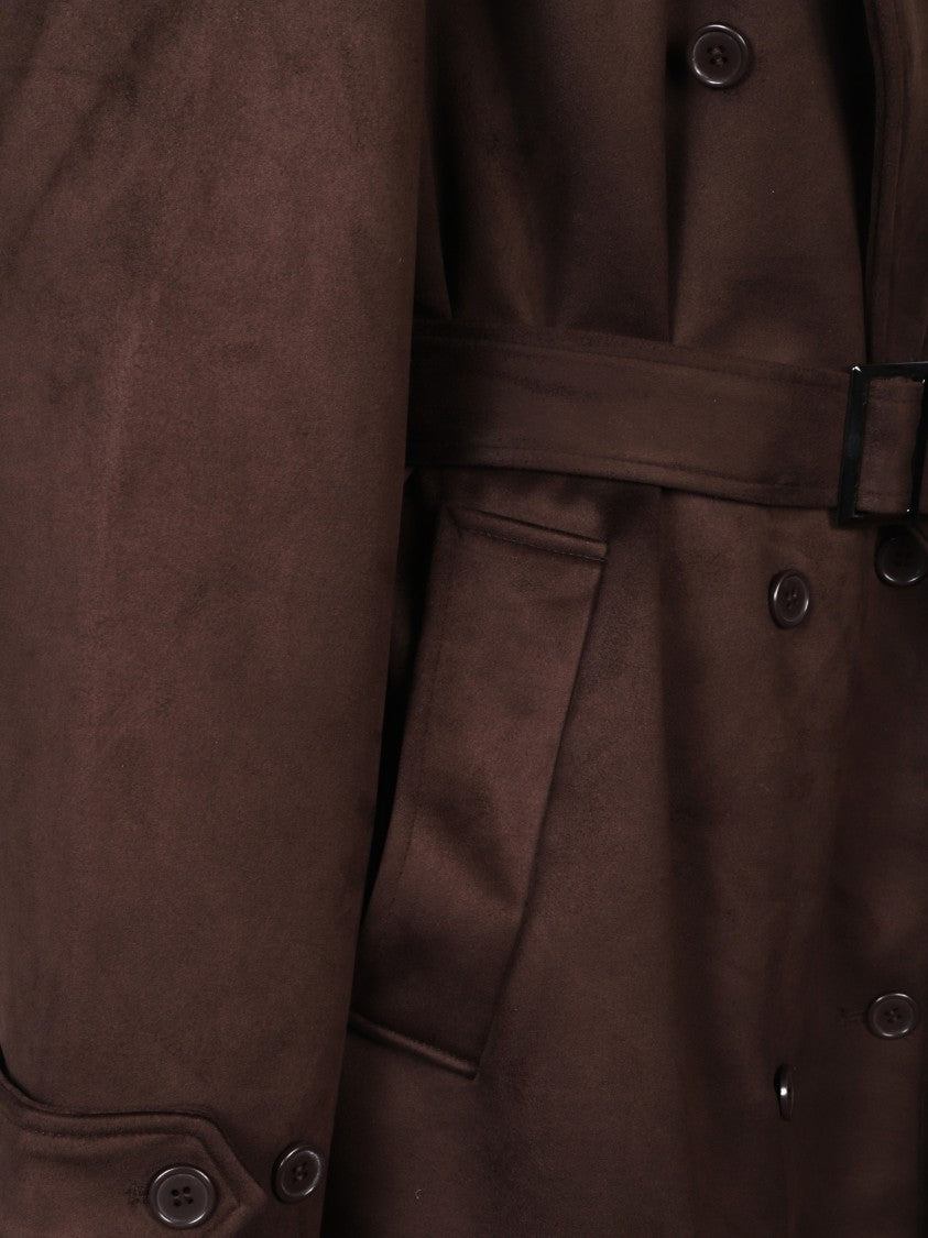 The Frankie Shop Brown Suede Trench Coat With Relaxed Fit