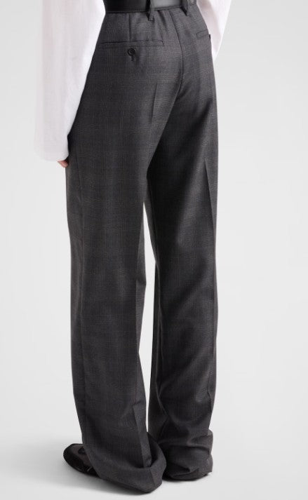 Prada Tailored Wide-Leg Trousers With Classic Plaid Pattern