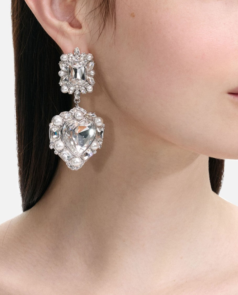 Self-Portrait Crystal Pearl Tiered Heart Earrings