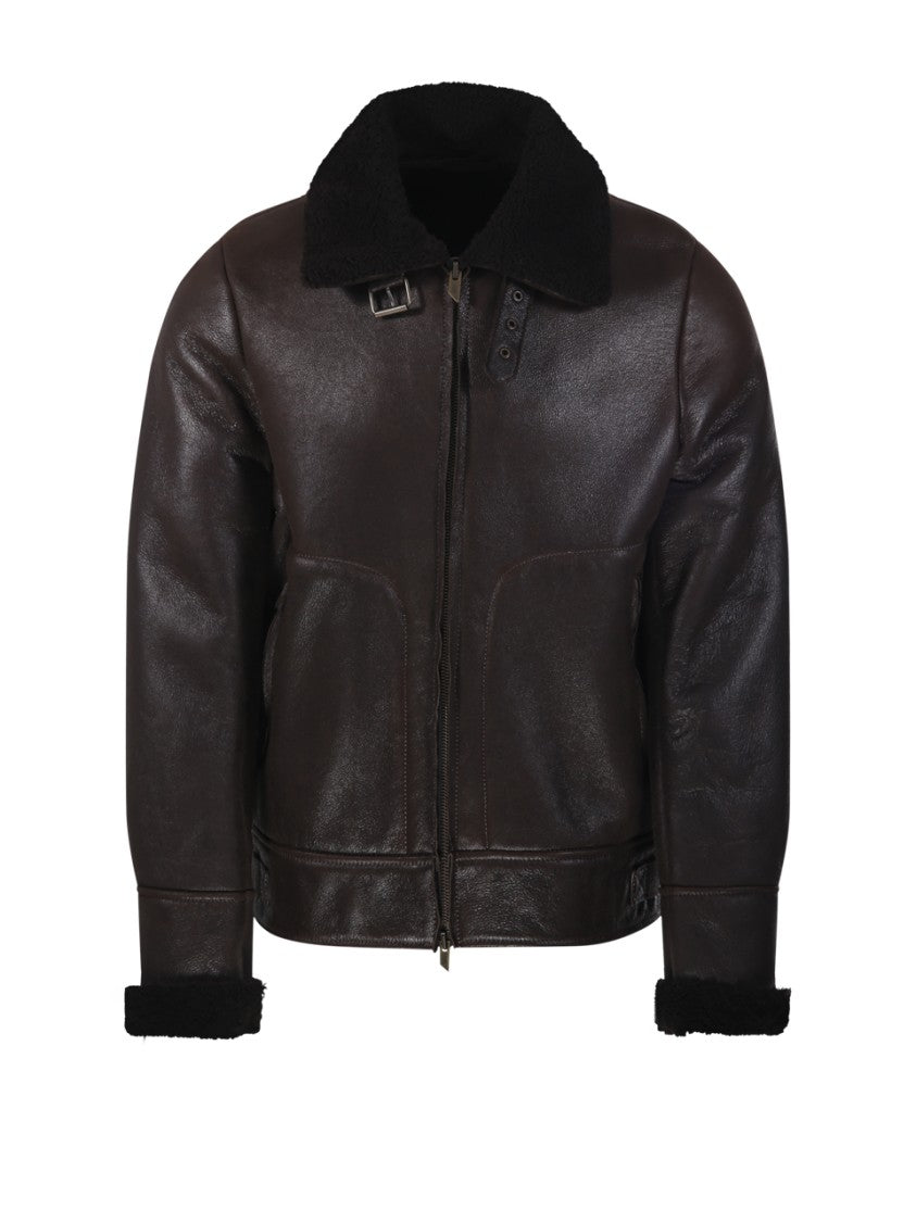 Salvatore Santoro Structured Dark Brown Sheepskin Jacket