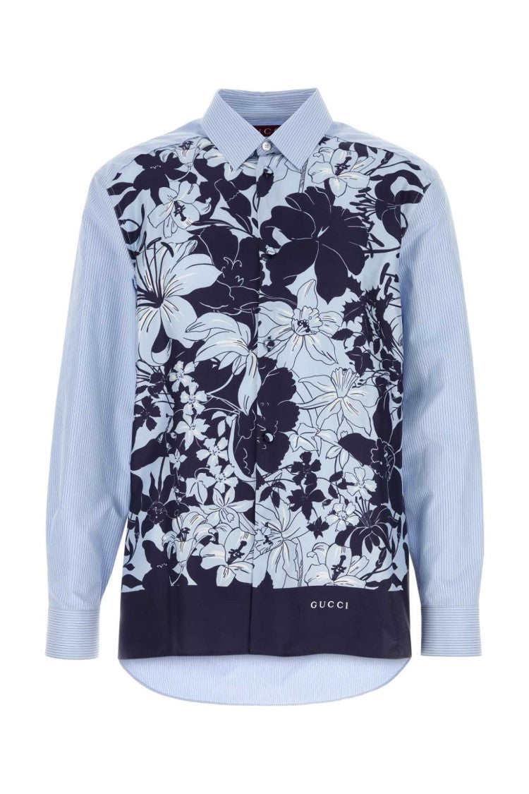 Gucci Embroidered Poplin And Satin Shirt