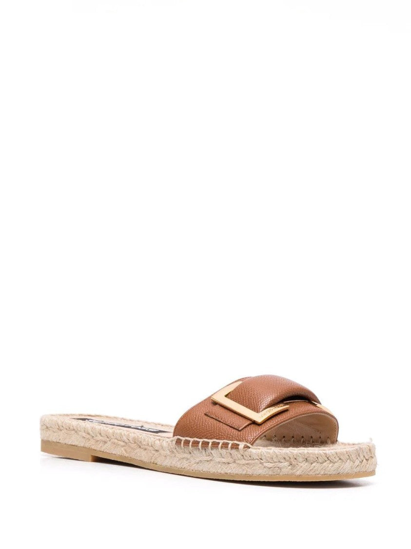 Sergio Rossi Woven Leather Mules With Gold-Tone Buckle Accent