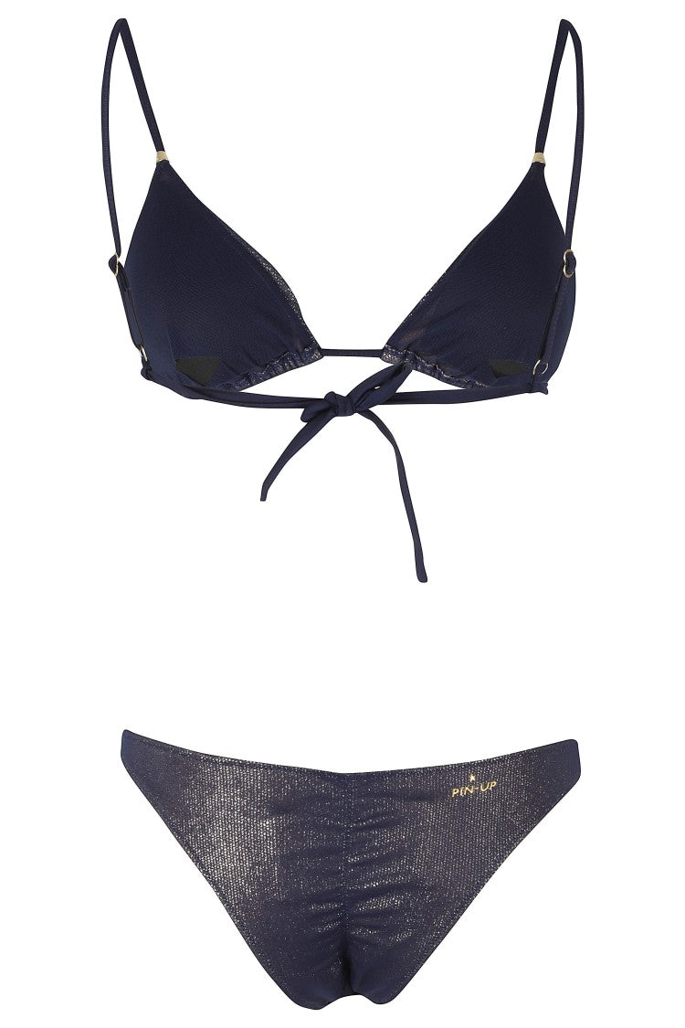 Pin-Up Blue Lamé Tulle Ring Detail Polyester Bikini