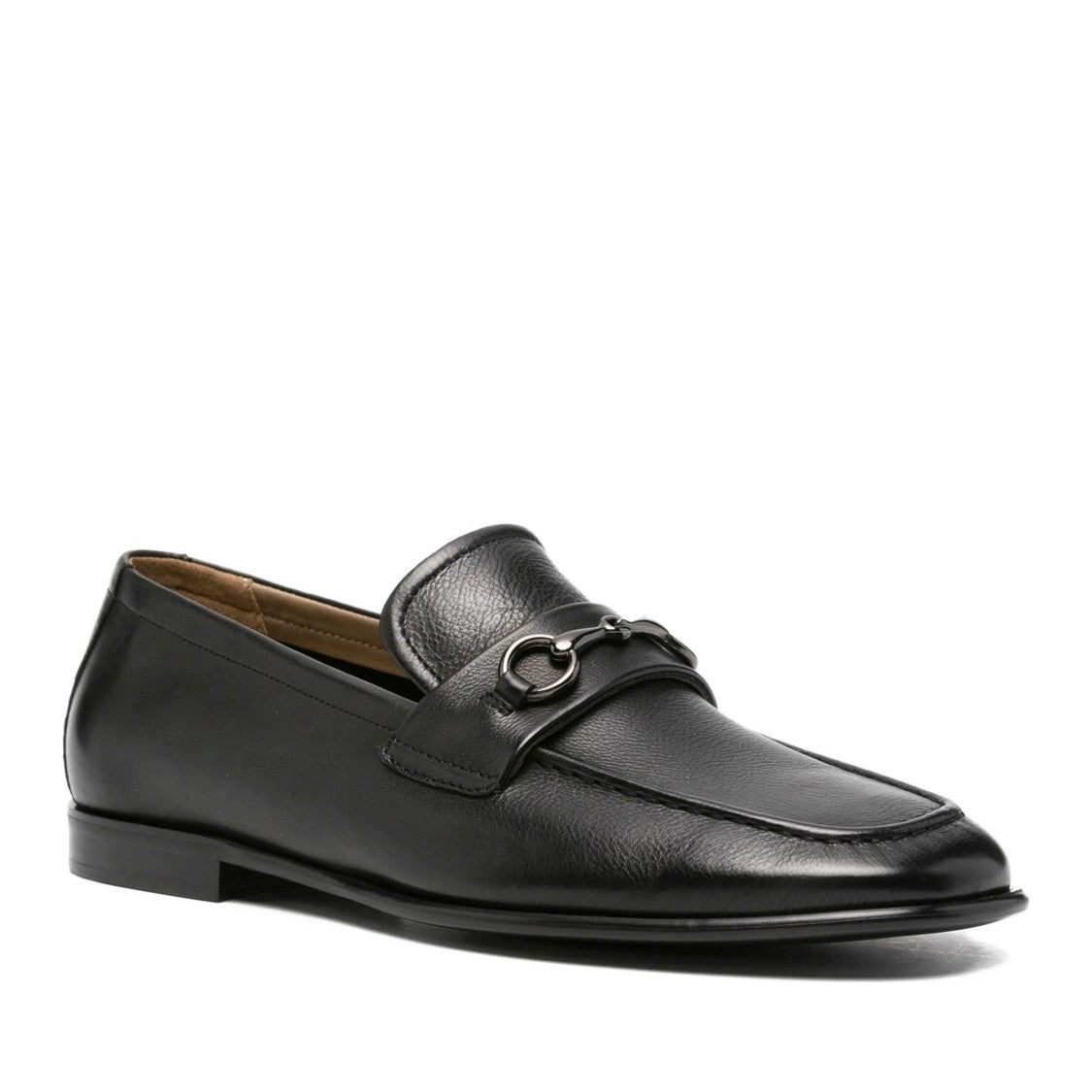 Adrianna Feretti Black Polished Decorative Metal Leather Loafers