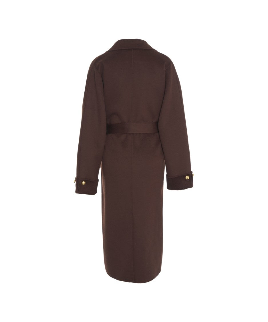 Elisabetta Franchi Brown Wool Long Coat With Classic Lapel