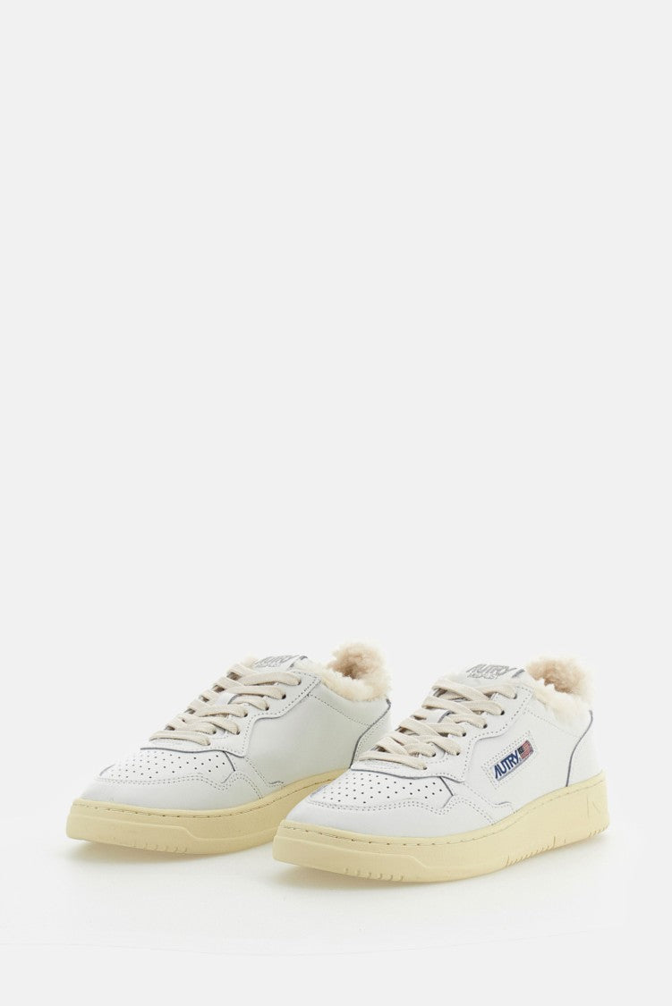 Autry White Medalist Low Shearling Leather Sneakers
