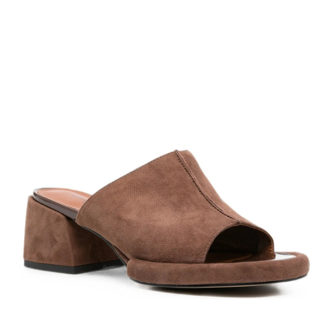 Adrianna Feretti Brown Open-Toe Mid-Height Block Heel Suede Mules