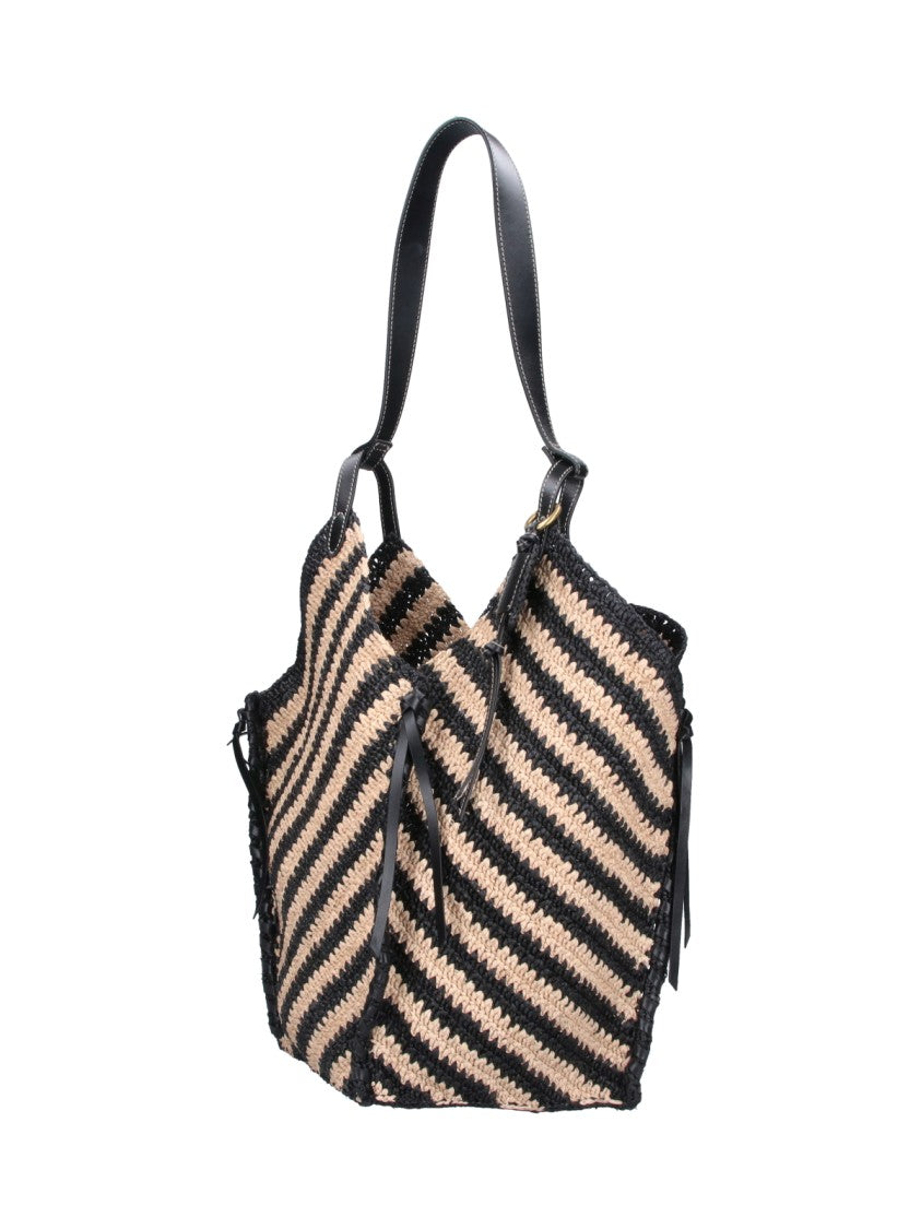 Isabel Marant Black/Natural Tampa Striped Raffia Tote Bag