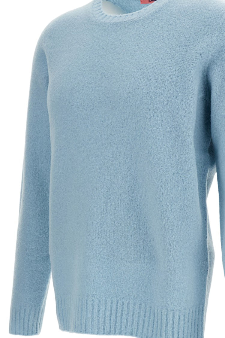 Drumohr Light Blue Jersey-Knit Wool Crewneck Sweater With Raglan Sleeves