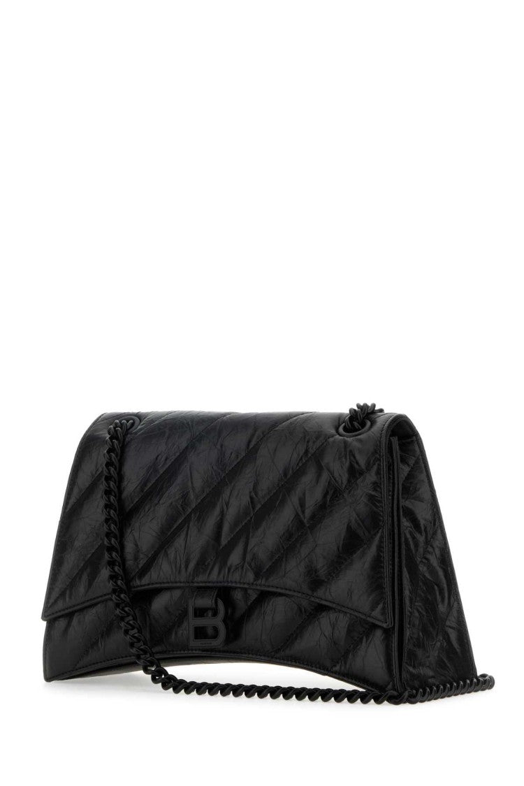 Balenciaga Black Leather Medium Crush Shoulder Bag