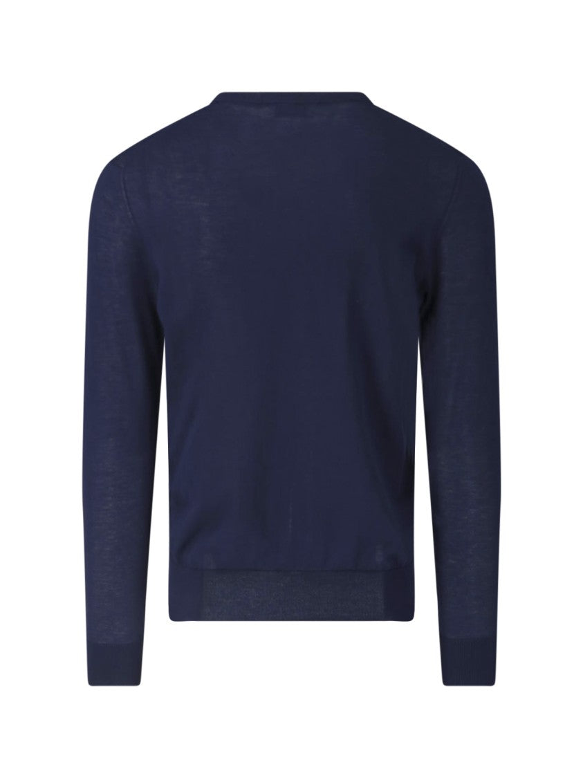 Ballantyne Blue Fine-Knit Ribbed Trim Crewneck Sweater