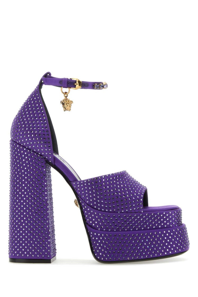 Versace Purple Satin Medusa Aevitas Sandals